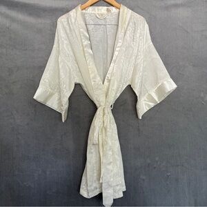 Vintage Victoria's Secret White Silky Gold Label Bridal Robe Classic Tie Kimono